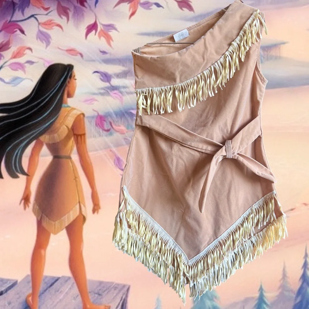 Disney Store Pocahontas Tan Fringe Costume Size 8-10 - Picture 1 of 4